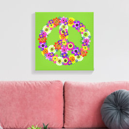 Peace Sign Floral on Lime Green Leinwanddruck