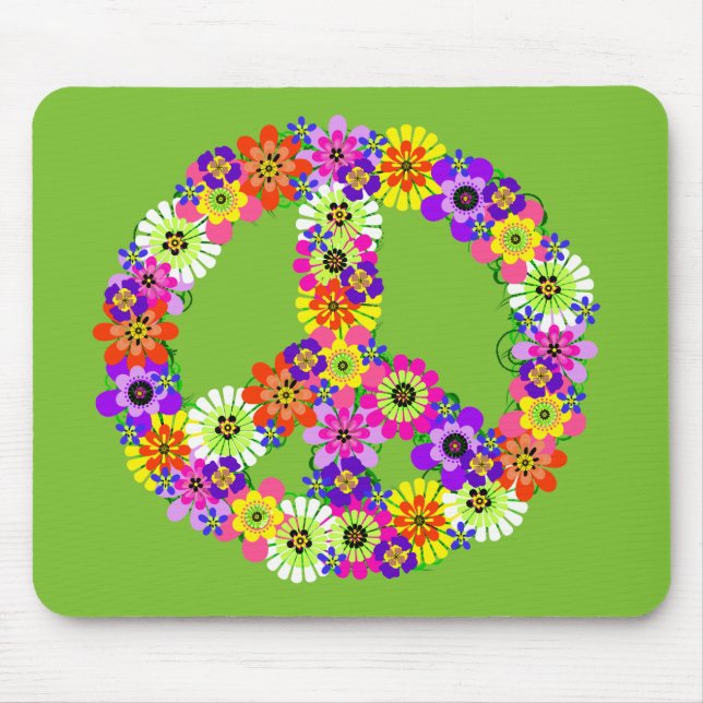 Peace Sign Floral on Lime Green Mousepad (Vorne)