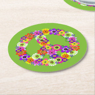 Peace Sign Floral on Lime Green Runder Pappuntersetzer