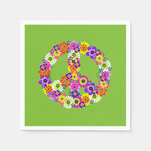 Peace Sign Floral on Lime Green Serviette (Vorderseite)