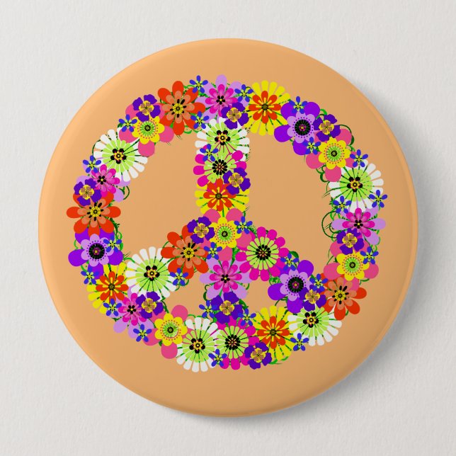 Peace Sign Floral on Peach Button (Vorderseite)