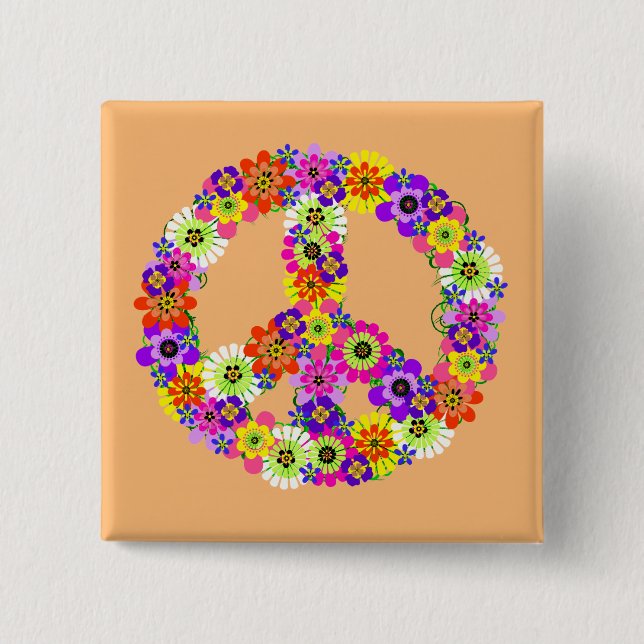 Peace Sign Floral on Peach Button (Vorderseite)