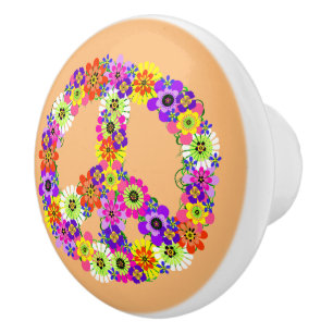Peace Sign Floral on Peach Keramikknauf