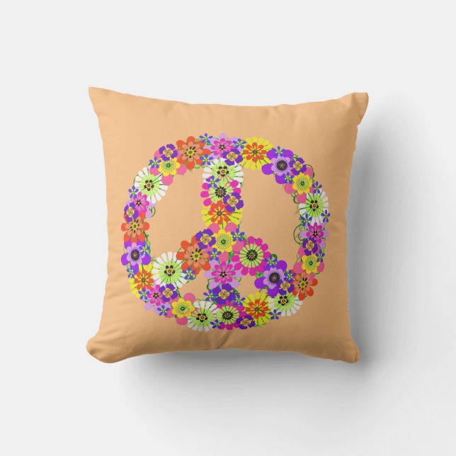 Peace Sign Floral on Peach Kissen (Vorderseite)