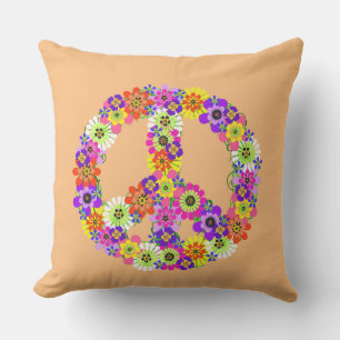 Peace Sign Floral on Peach Kissen