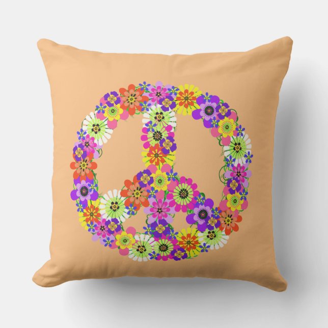 Peace Sign Floral on Peach Kissen (Vorderseite)
