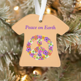 Peace Sign Floral on Peach Ornament