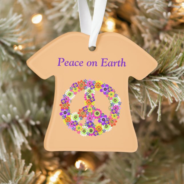 Peace Sign Floral on Peach Ornament (Baum)