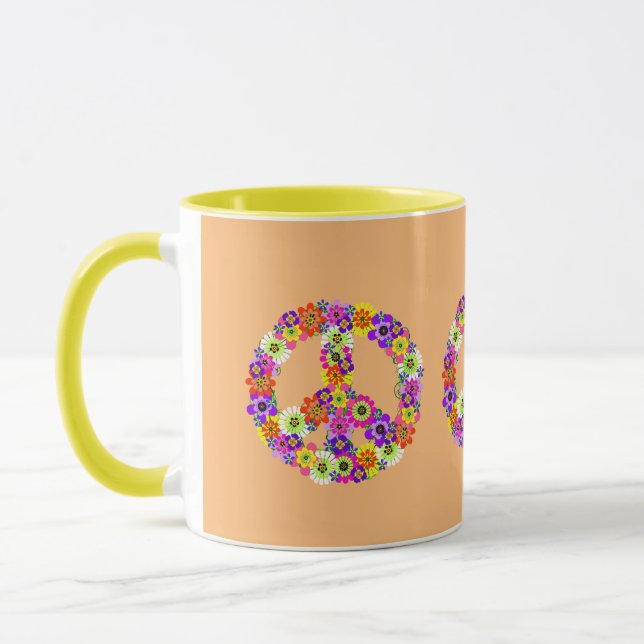 Peace Sign Floral on Peach Tasse (Links)