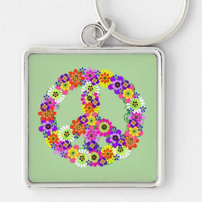 Peace Sign Floral Schlüsselanhänger (Vorne)