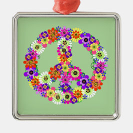 Peace Sign Floral Silbernes Ornament