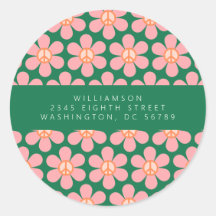 Peace Sign Flower Green Pink Shower Return Address