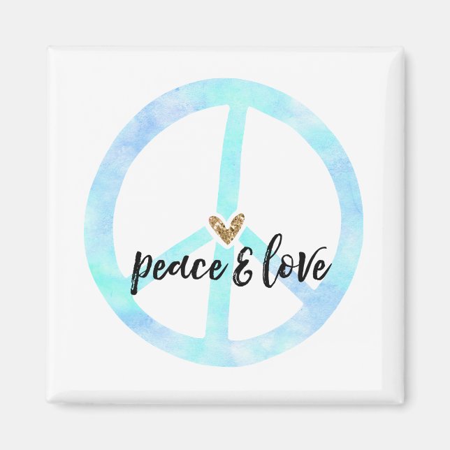 Peace Sign Gold Glitzer Herz Magnet (Vorne)
