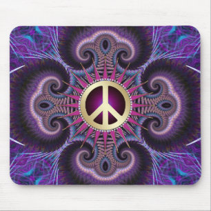 Peace Sign Groovy Fraktale Lila Mousepad