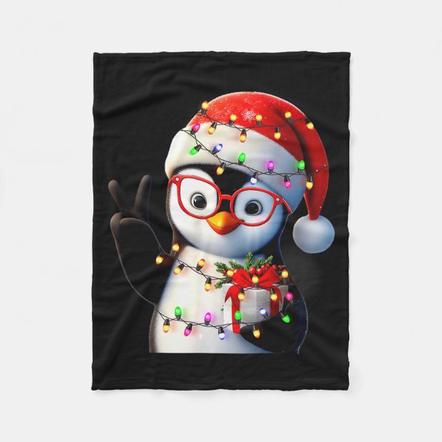 Peace Sign Hand Penguin Santa Christmas Penguin Pa Fleecedecke (Vorderseite)