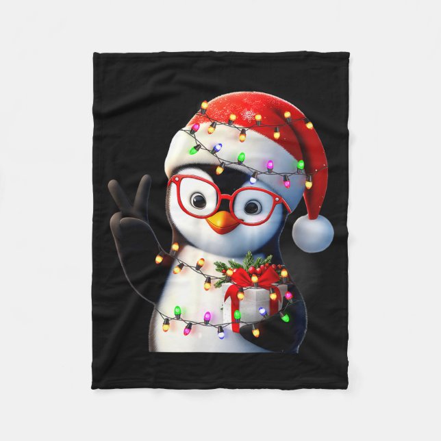 Peace Sign Hand Penguin Santa Christmas Penguin Pa Fleecedecke (Vorderseite)