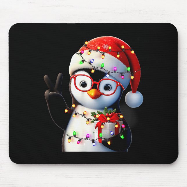 Peace Sign Hand Penguin Santa Christmas Penguin Pa Mousepad (Vorne)