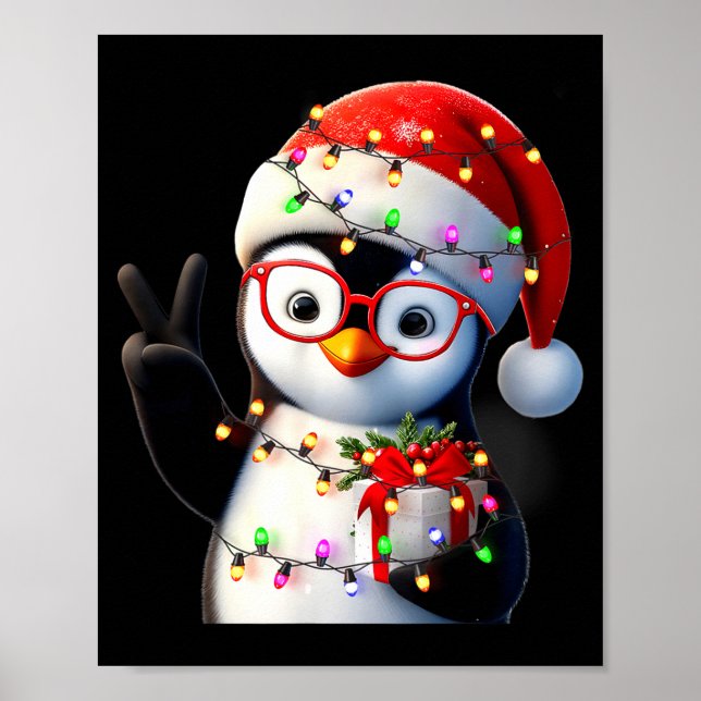 Peace Sign Hand Penguin Santa Christmas Penguin Pa Poster (Vorne)