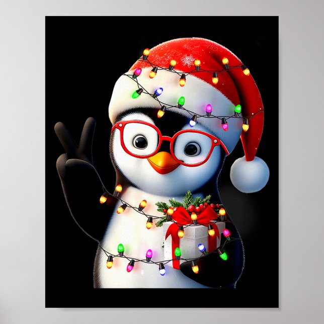 Peace Sign Hand Penguin Santa Christmas Penguin Pa Poster (Vorne)