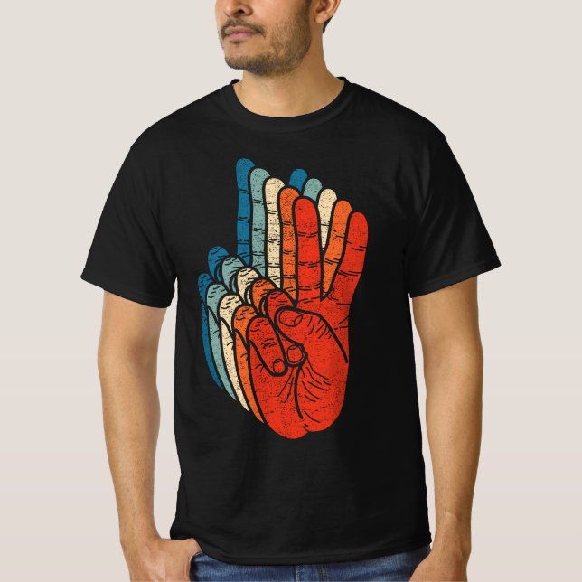Peace Sign Hand Sign Language ASL Grunge Cool Hand T-Shirt (Vorderseite)
