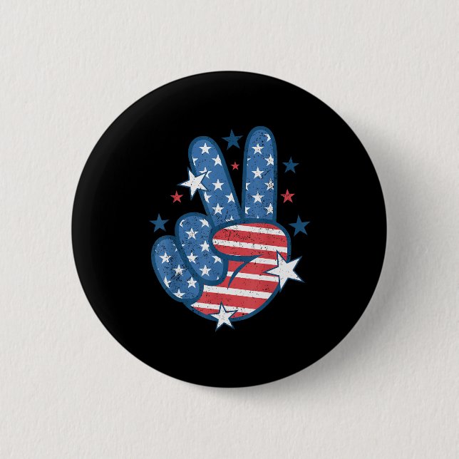 Peace Sign Hand Usa Flag 4th Of July Patriotic Men Button (Vorderseite)