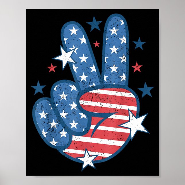 Peace Sign Hand Usa Flag 4th Of July Patriotic Men Poster (Vorne)