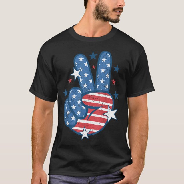 Peace Sign Hand Usa Flag 4th Of July Patriotic Men T-Shirt (Vorderseite)