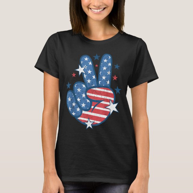 Peace Sign Hand Usa Flag 4th Of July Patriotic Men T-Shirt (Vorderseite)
