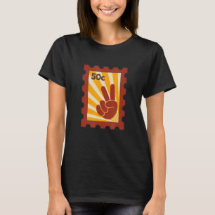 Peace Sign Hand V Hippies Retro Briefmarke 60' 70' T-Shirt