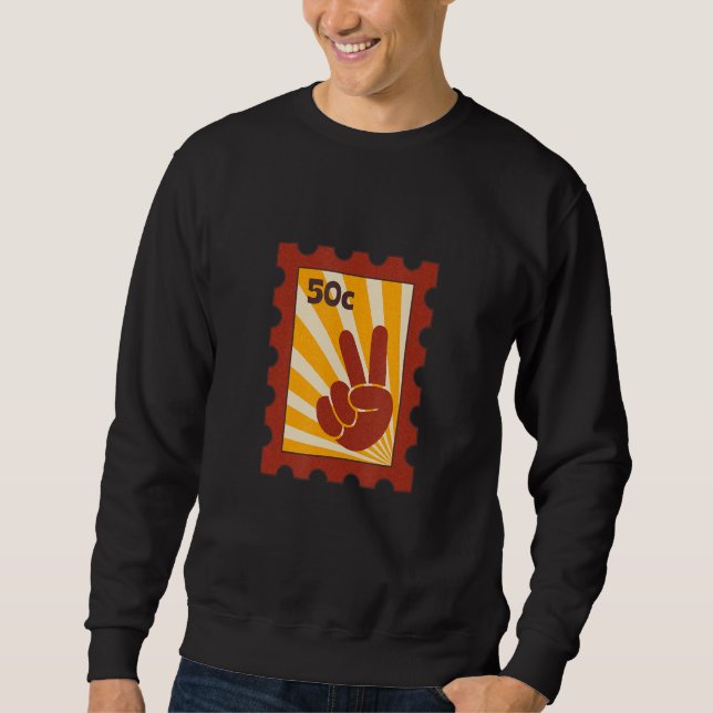 Peace Sign Hand V Hippies Retro Stamp 60' 70' Sweatshirt (Vorderseite)