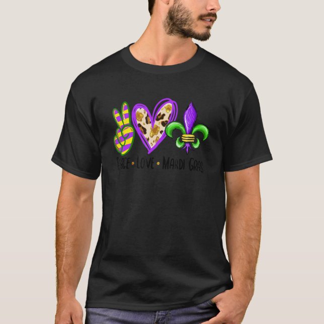 Peace Sign Heart Fleur De Lys Peace Love Mardi Gra T-Shirt (Vorderseite)