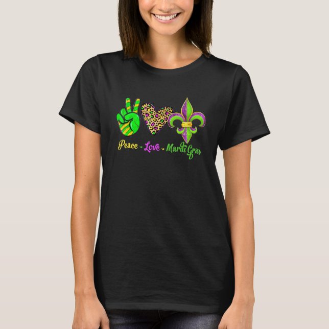 Peace Sign Heart Fleur De Lys Peace Love Mardi Gra T-Shirt (Vorderseite)