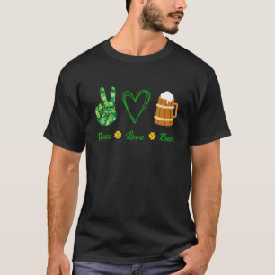 Peace Sign Heart Kleeblatt Liebe Beer St Patricks T-Shirt