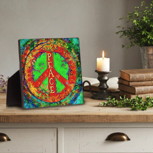 Peace Sign Hippie Fun Floral Whimsical Easel Fotoplatte