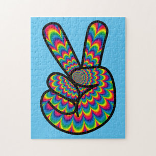 PEACE SIGN HIPPIE PSYCHEDELIC FARBEN JIGSAW PUZZLE