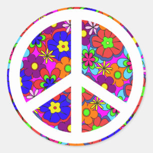 Peace Sign Hippy Retro Blume Runder Aufkleber