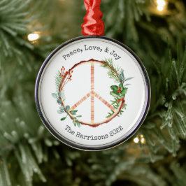 Peace Sign Joy Liebe Rustikales Botanisches Weihna Ornament Aus Metall