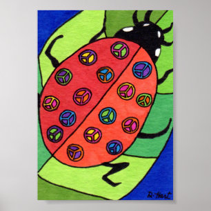 Peace Sign Ladybug Mini Folk Art Poster