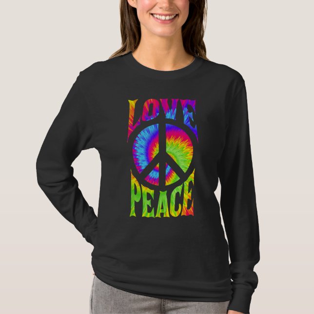 Peace Sign Liebe 60er 70er Gefärbte Krawatte Hippi T-Shirt (Vorderseite)