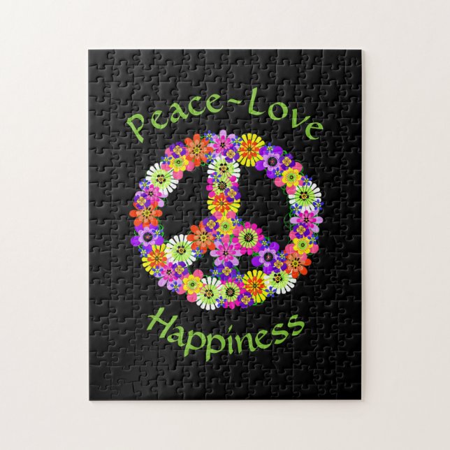 Peace Sign Liebe & Happy on Black Puzzle (Vertikal)