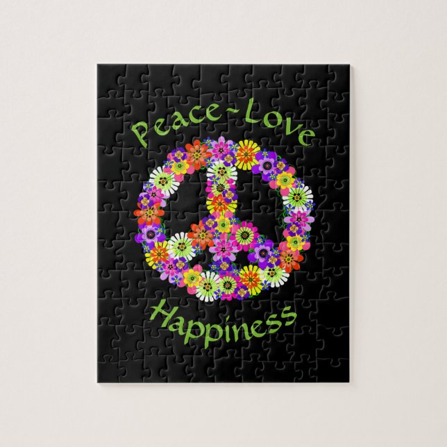 Peace Sign Liebe & Happy on Black Puzzle (Vertikal)