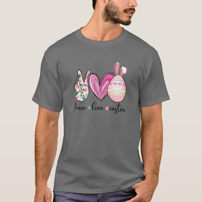 Peace Sign Liebe Ostereier Jagen Funny Osterfest D T-Shirt (Vorderseite)
