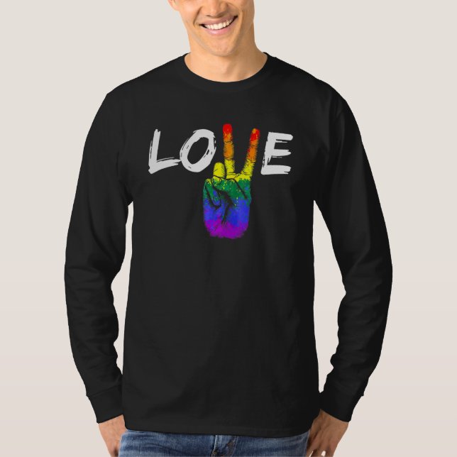 Peace Sign Liebe Regenbogenfarben Gay Pride Lesbia T-Shirt (Vorderseite)