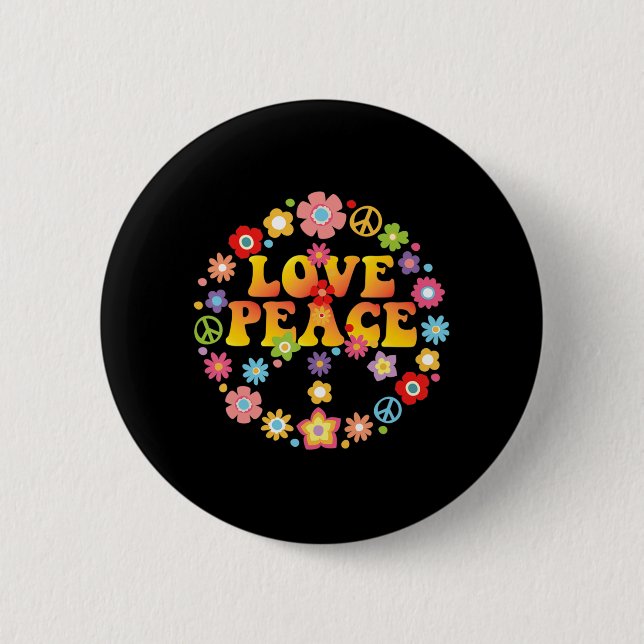 PEACE SIGN LOVE 60s 70s Tie Die Hippie Kostüm Button (Vorderseite)
