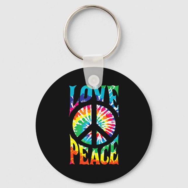 Peace Sign Love 60S 70S Tie Dye Hippie Kostüm Schlüsselanhänger (Vorderseite)