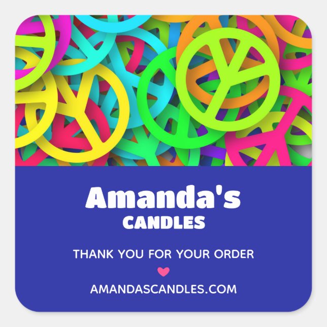 Peace Sign Muster Groovy 60er Jahre Vibe Business Quadratischer Aufkleber (Vorderseite)