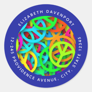 Peace Sign Muster Groovy 6ties Vibe Address Runder Aufkleber