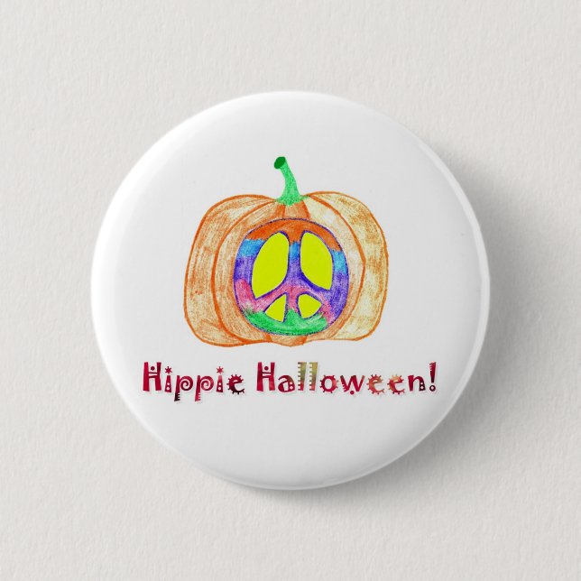 Peace Sign On Pumpkin Hippie Halloween Button (Vorderseite)