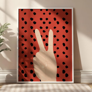 Peace Sign on Red Dotted Background Preppy Poster