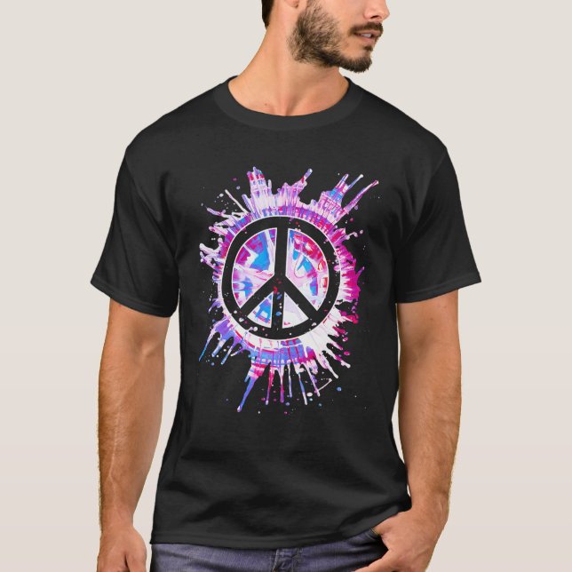 Peace Sign Paint Spritzer 70 s Hippie Gefärbte Kra T-Shirt (Vorderseite)